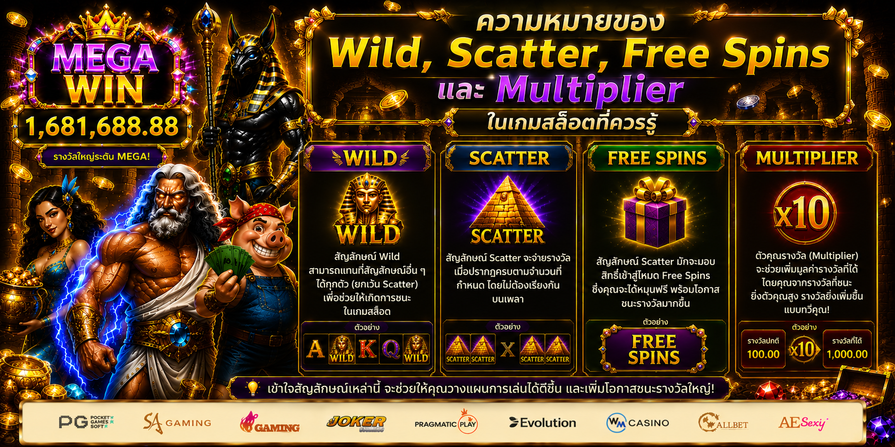 ความหมายของ Wild, Scatter, Free Spins และ Multiplier ในเกมสล็อตที่ควรรู้ PGPOP168